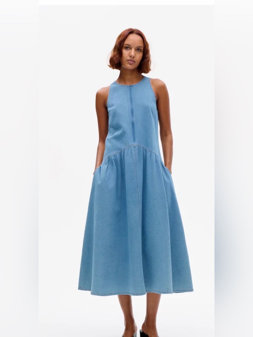 Light Blue Sleeveless Denim Maxi Dress With Pockets Size Us 10 Nwt